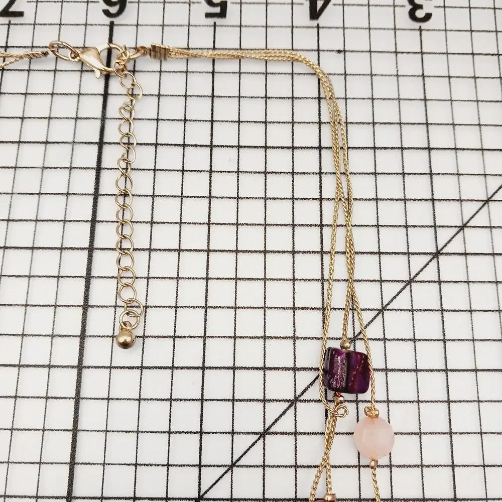 Necklace Multi Strand Pink Shell Bead Gold Tone Statement Resort Y2K Coquette